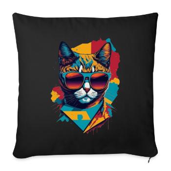 Retro Cool Cat: Vintage Vibes and Feline Flair - Sofakissenbezug 45 x 45 cm - Schwarz - Vorne