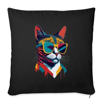 Retro Cool Cat: Vintage Vibes and Feline Flair - Sofakissenbezug 45 x 45 cm - Schwarz - Vorne