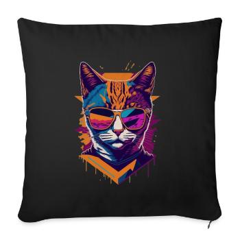 Retro Cool Cat: Vintage Vibes and Feline Flair - Sofakissenbezug 45 x 45 cm - Schwarz - Vorne