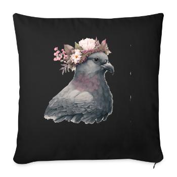 Floral Pigeon Gris Pigeon Oiseau Fleur Couronne Oiseau de compagnie - Housse de coussin décorative 45 x 45 cm - noir - Devant