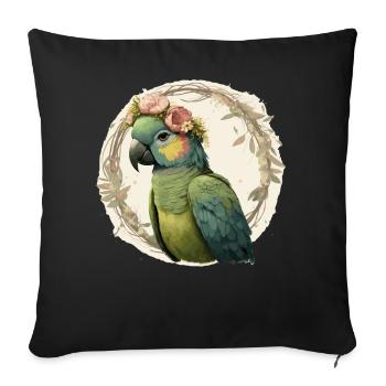 Aquarelle Perroquet Hahn’s Macaw Bird Flower Crown P - Housse de coussin décorative 45 x 45 cm - noir - Devant