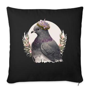Artistic Gray Dove Pigeon Bird Flower Crown Pet Bi - Sofakissenbezug 45 x 45 cm - Schwarz - Vorne