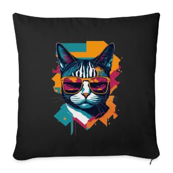 Retro Cool Cat: Vintage Vibes and Feline Flair - Sofakissenbezug 45 x 45 cm - Schwarz - Vorne