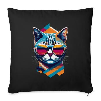 Retro Cool Cat: Vintage Vibes and Feline Flair - Sofakissenbezug 45 x 45 cm - Schwarz - Vorne