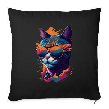 Vintage Vibes and Feline Flair Retro Cool Cat - Sofakissenbezug 45 x 45 cm - Schwarz - Vorne