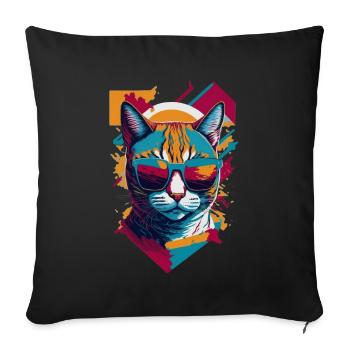 Vintage Vibes and Feline Flair Retro Cool Cat - Sofakissenbezug 45 x 45 cm - Schwarz - Vorne