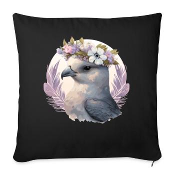 Mignon Fulmar Oiseau Fleur Couronne Floral Tropical Oiseau - Housse de coussin décorative 45 x 45 cm - noir - Devant