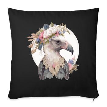 Mignon Vautour Oiseau Fleur Couronne Floral Oiseaux Exotiques - Housse de coussin décorative 45 x 45 cm - noir - Devant