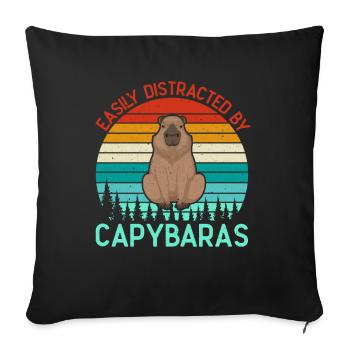 Retro Easily Distracted by Capybaras Capybara - Sofa pillowcase 17,3'' x 17,3'' (45 x 45 cm) - black - Front