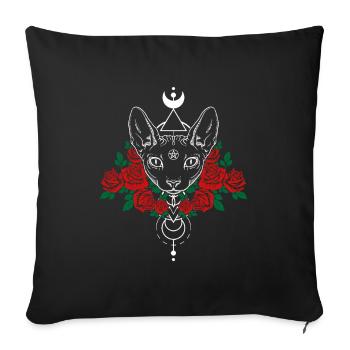 Black Cat Halloween Roses Gothic Tattoo - Sofa pillowcase 17,3'' x 17,3'' (45 x 45 cm) - black - Front