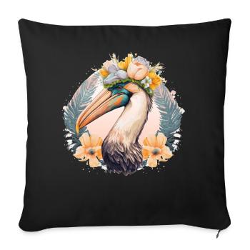 Cute Pelican Bird Flower Crown Floral Seabirds - Sofakissenbezug 45 x 45 cm - Schwarz - Vorne