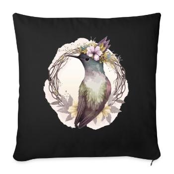 Aquarelle Colibri Fleur Couronne Oiseaux Fleurs - Housse de coussin décorative 45 x 45 cm - noir - Devant