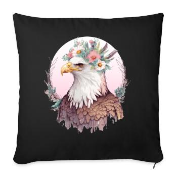 Oiseaux De Proie Fleur Pygargue à Tête Blanche Couronne Floral Birdi - Housse de coussin décorative 45 x 45 cm - noir - Devant