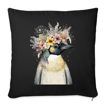 Mignon Empereur Pingouin Fleur d’oiseau de mer Couronne Floral B - Housse de coussin décorative 45 x 45 cm - noir - Devant