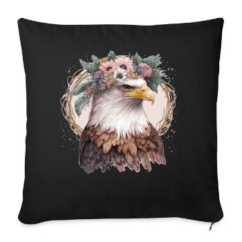 Aquarelle Pygargue à tête blanche Fleur Couronne Floral Oiseau Wat - Housse de coussin décorative 45 x 45 cm - noir - Devant