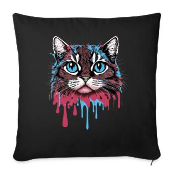 Verrücktes buntes Splash Art Katzendesign - Sofakissenbezug 45 x 45 cm - Schwarz - Vorne