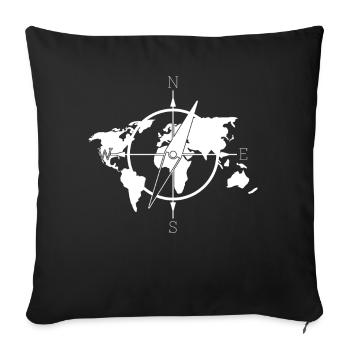 Carte du monde Boussole Cartes du monde - Housse de coussin décorative 45 x 45 cm - noir - Devant