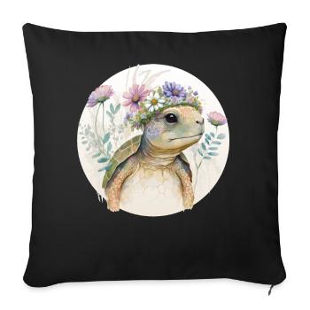 Cute Watercolor Turtle Flower Crown Sea Animal Lov - Sofa pillowcase 17,3'' x 17,3'' (45 x 45 cm) - black - Front