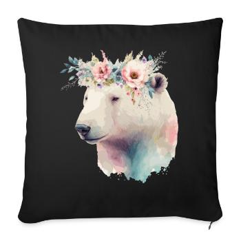 Mignon Ours Polaire Fleur Couronne Animal Lovers - Housse de coussin décorative 45 x 45 cm - noir - Devant