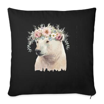 Aquarelle Ours Polaire Fleur Couronne Boho Esthétique - Housse de coussin décorative 45 x 45 cm - noir - Devant