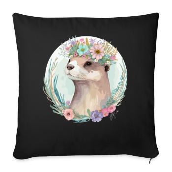 Cute Otter Flower Crown Floral Animal Lovers - Sofakissenbezug 45 x 45 cm - Schwarz - Vorne