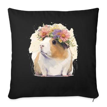 Watercolor Guinea Pig Flower Crown Floral Boho Aes - Sofa pillowcase 17,3'' x 17,3'' (45 x 45 cm) - black - Front