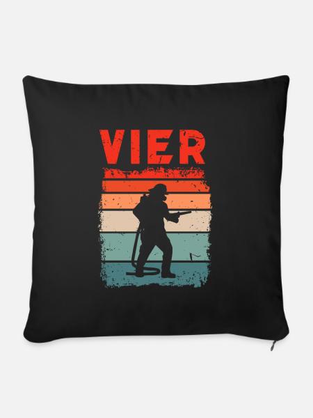 4. Geburtstag Feuerwehr 4 Jahre Feuerwehrmann - Sofakissenbezug 45 x 45 cm - Schwarz