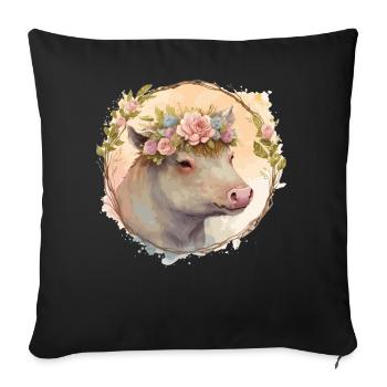Mignon Sanglier Aquarelle Fleur Couronne Animal Love - Housse de coussin décorative 45 x 45 cm - noir - Devant