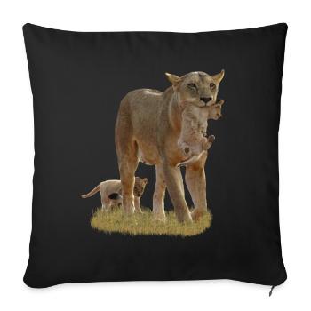 Lioness with lion cubs - Big cat - Cat -Africa - Sofa pillowcase 17,3'' x 17,3'' (45 x 45 cm) - black - Front