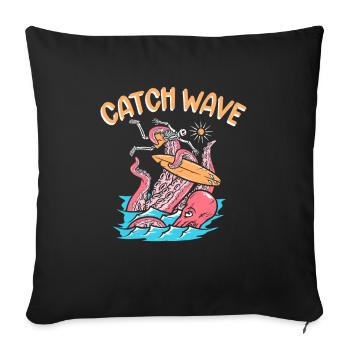 Catch Wave Surfer Octopus Skeleton Surfboard - Sofa pillowcase 17,3'' x 17,3'' (45 x 45 cm) - black - Front