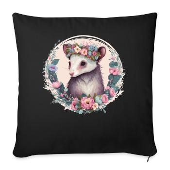 Cute Possum Flower Crown Floral Watercolor - Sofakissenbezug 45 x 45 cm - Schwarz - Vorne