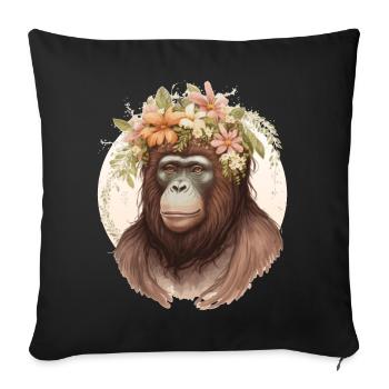 Cute Watercolor Orangutan Flower Crown Floral - Sofa pillowcase 17,3'' x 17,3'' (45 x 45 cm) - black - Front