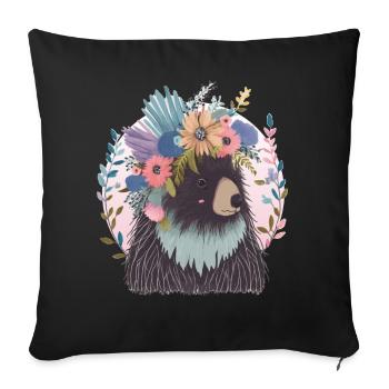 Cute Porcupine Flower Crown Watercolor Floral - Sofakissenbezug 45 x 45 cm - Schwarz - Vorne