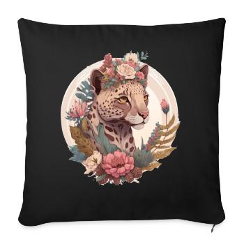 Aquarelle mignonne Ocelot Couronne Couronne Florale - Housse de coussin décorative 45 x 45 cm - noir - Devant