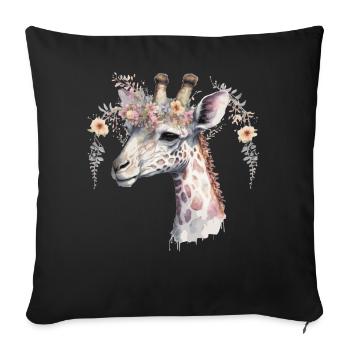Aquarelle Girafe Fleur Couronne Animal Exotique Flor - Housse de coussin décorative 45 x 45 cm - noir - Devant