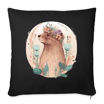 Floral Beaver Flower Crown Watercolor Animal Lover - Sofakissenbezug 45 x 45 cm - Schwarz - Vorne