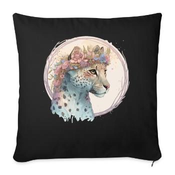 Fleur de guépard mignonne Couronne Floral Aquarelle Animal - Housse de coussin décorative 45 x 45 cm - noir - Devant