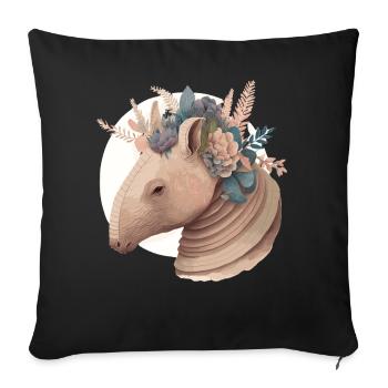 Fleur de tatou mignon Couronne Aquarelle Animal Love - Housse de coussin décorative 45 x 45 cm - noir - Devant