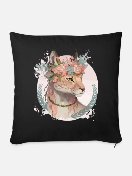 Cute Lynx Flower Crown Floral Watercolor Animal Lo - Sofakissenbezug 45 x 45 cm - Schwarz