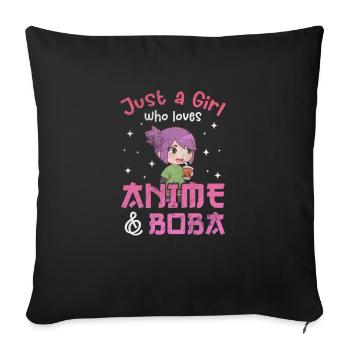 Bubble Tea Anime Boba Tea Kawaii Cadeau - Housse de coussin décorative 45 x 45 cm - noir - Devant