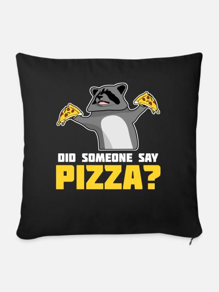 Waschbär mit Pizza - Sofakissenbezug 45 x 45 cm - Schwarz
