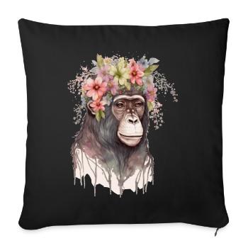 Mignon Singe Couronne Fleur Floral Aquarelle - Housse de coussin décorative 45 x 45 cm - noir - Devant