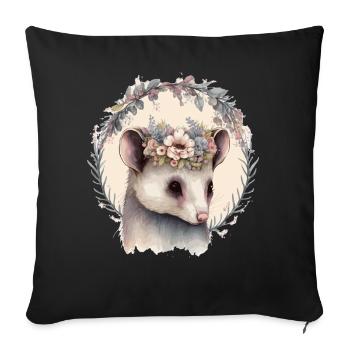 Fleur d’opossum mignonne Aquarelle Aquarelle Amoureux des animaux - Housse de coussin décorative 45 x 45 cm - noir - Devant