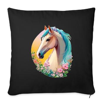 Flower Horse Art avec Cute Pony Horse Animal - Housse de coussin décorative 45 x 45 cm - noir - Devant