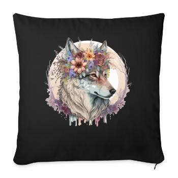 Cute Wolf Flower Crown Boho Aesthetic Animal Lover - Sofakissenbezug 45 x 45 cm - Schwarz - Vorne