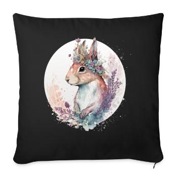 Cute Watercolor Squirrel Flower Crown Animal Lover - Sofakissenbezug 45 x 45 cm - Schwarz - Vorne