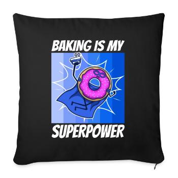 Baking is my Superpower, Donut - Sofa pillowcase 17,3'' x 17,3'' (45 x 45 cm) - black - Front