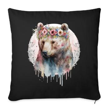 Artistic Watercolor Grizzly Bear Flower Crown Boho - Sofa pillowcase 17,3'' x 17,3'' (45 x 45 cm) - black - Front
