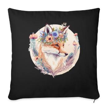 Cute Watercolor Fox Flower Crown Boho Aesthetic - Sofa pillowcase 17,3'' x 17,3'' (45 x 45 cm) - black - Front