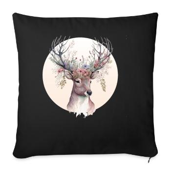 Aquarelle Cerf Fleur Couronne Floral Fauve Animal Lo - Housse de coussin décorative 45 x 45 cm - noir - Devant